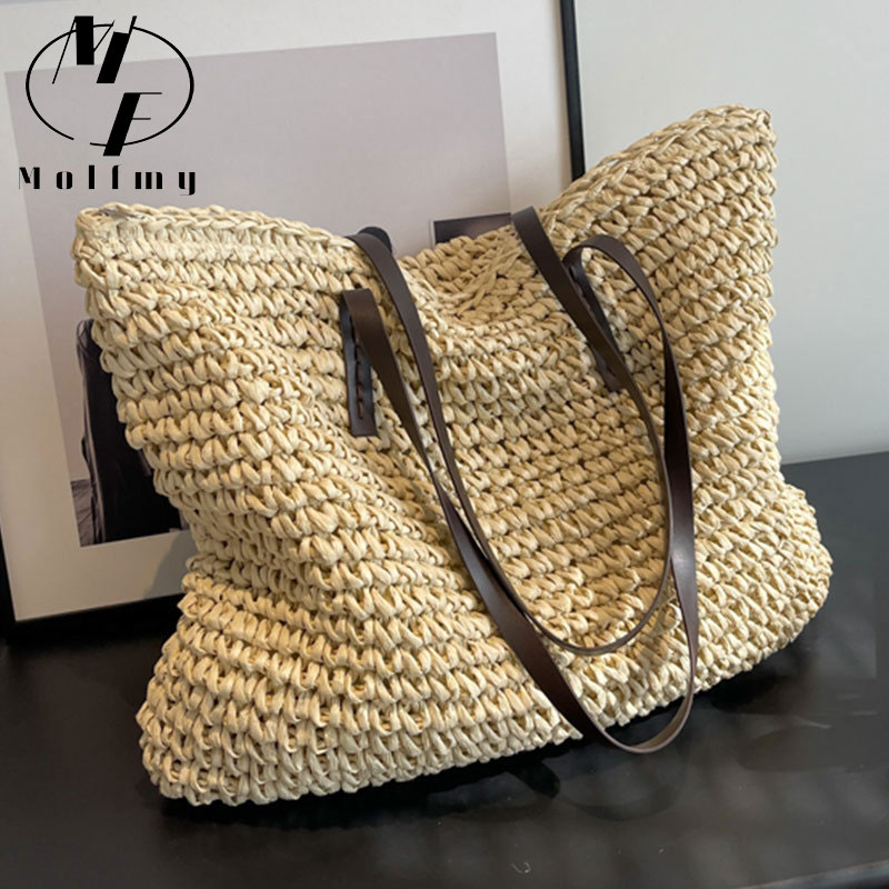 Luxury Bags Made - Strooien geweven draagtassen, casual, grote luxe